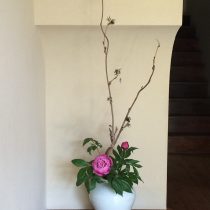 古伊万里白磁壺に芍薬と藤