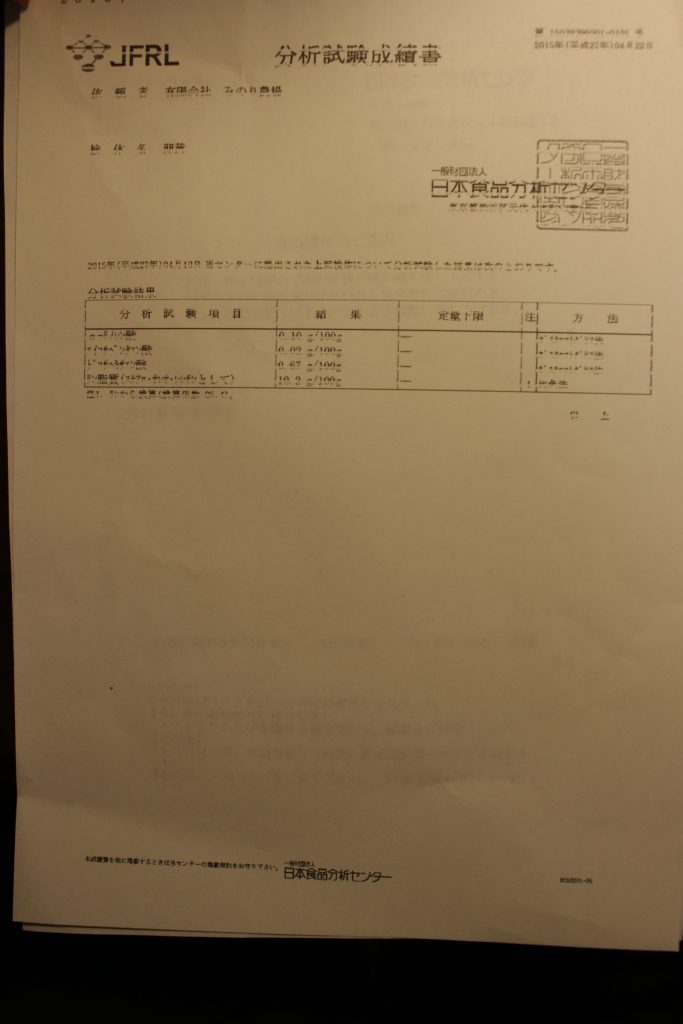 卵黄の成分分析の結果