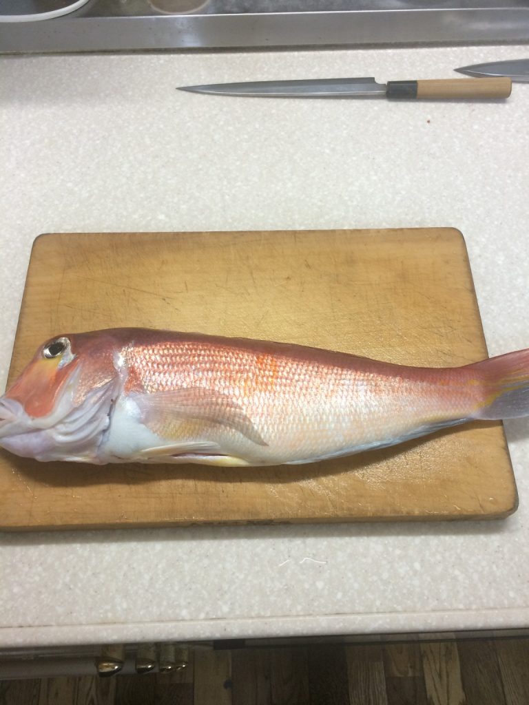 立派な甘鯛♪写真は内蔵を取り出した後に撮ったもの(^-^)